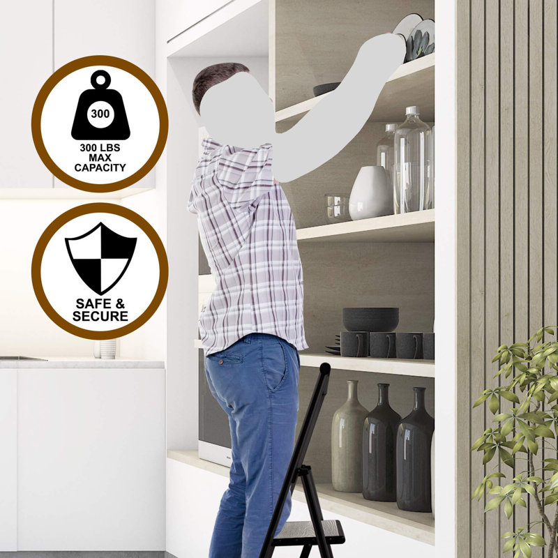 3-Step Black and Gray Steel Foldable Step Ladder