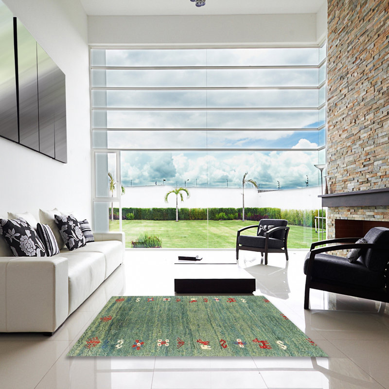 Tapis contemporain vert / rouge, Carré 8 pi