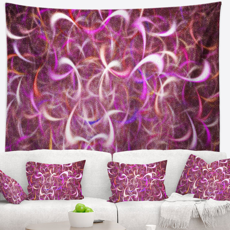 Tapisserie abstraite à motif fractal aquarelle rose, H 68 po x l 80 po