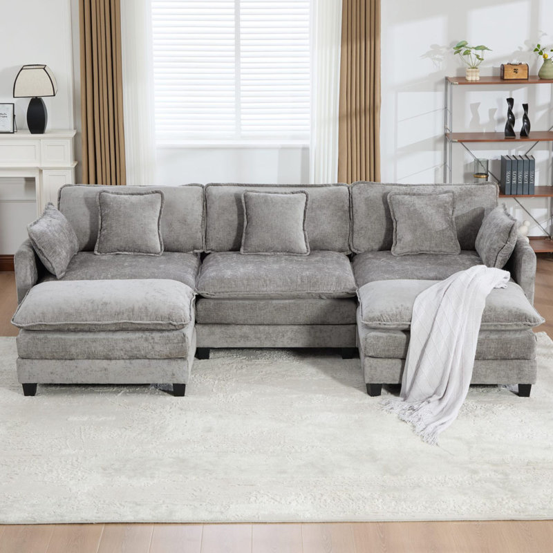 Canapé modulaire en U avec canapé-lit surdimensionné Schmucker, Gris chenille, H 33 po x l 113,8 po x P 35 po