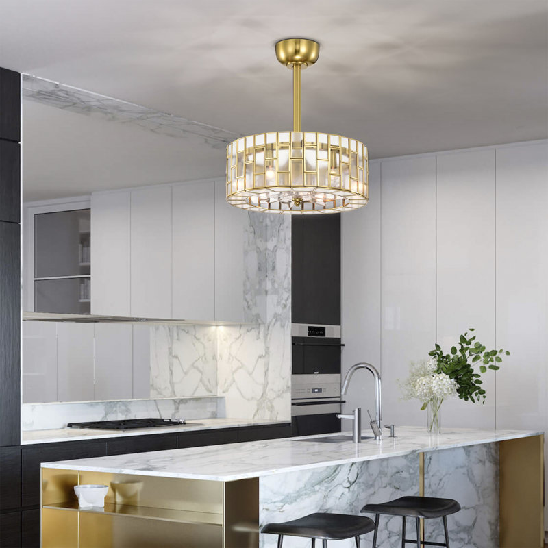 Ventilateur de plafond lumineux en laiton avec abat-jour en cristal Fandelier