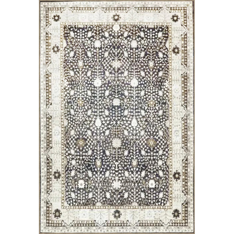 Black And Beige Themed Motif Ethnic Floral Patterned Vintage Decorative Carpet 3500, Round 3'4"