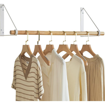 Portemanteau mural, tringle à vêtements murale en bois, tringle à penderie peu encombrante, portemanteau moderne pour entrée, mur, porte, salle de bain, chambre à coucher, blanc