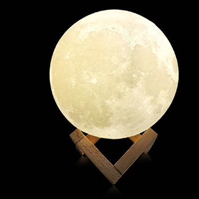 Lune avec lampe de nuit rechargeable USB double couleurs avec lumière et base en bois pour chambre à coucher 8cm