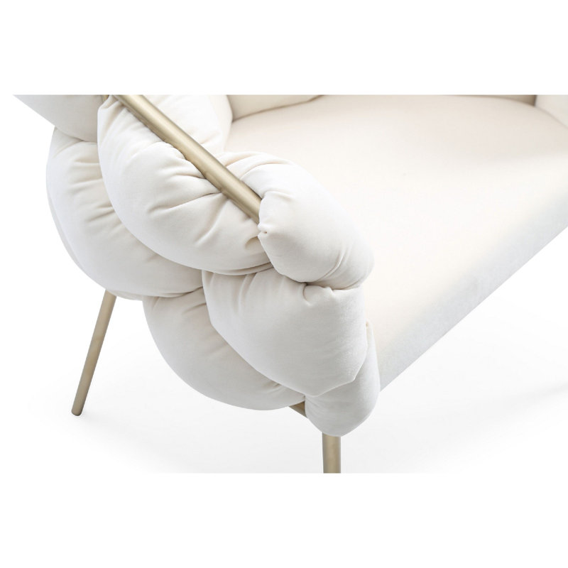 Fauteuil rembourré en velours Lawncrest, Blanc, Laiton brossé