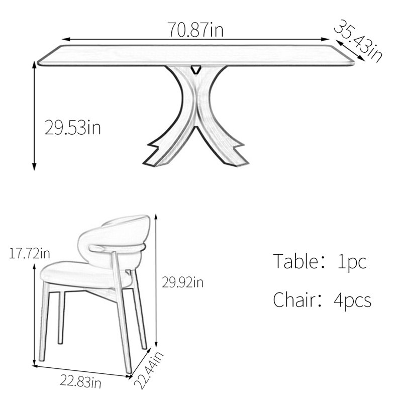 Ensemble de table de salle à manger Smooth Beauty, H 29,53 po x L 70,87 po x l 35,43 po, Blanc
