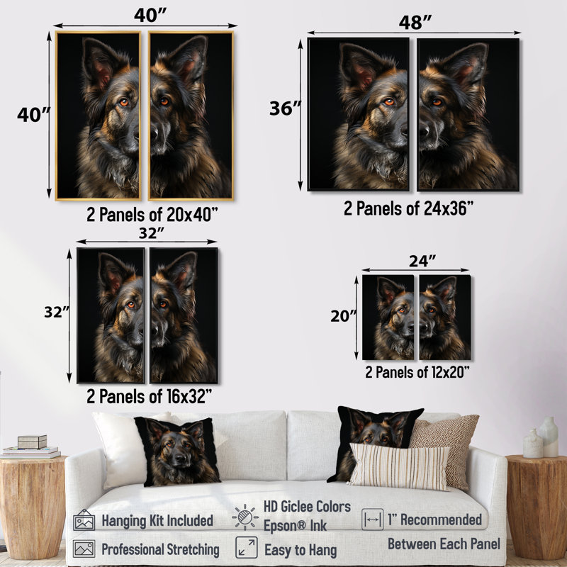 Chien, berger allemand, Black, 36" H x 48" W, Impression encadrée flottante