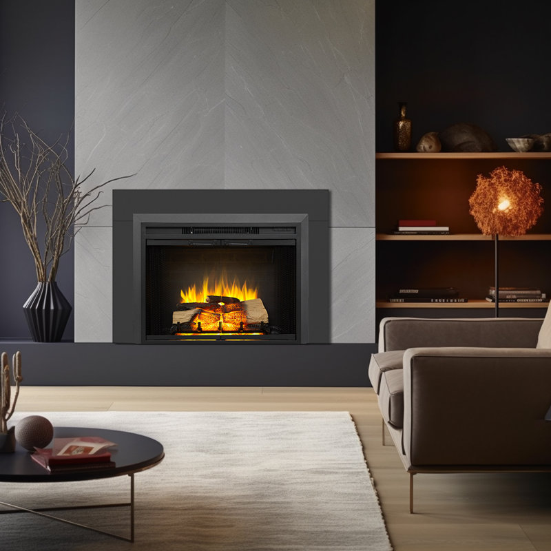 Gundelinde 47.7'' W Black Electric Fireplace Insert with 4500 BTU