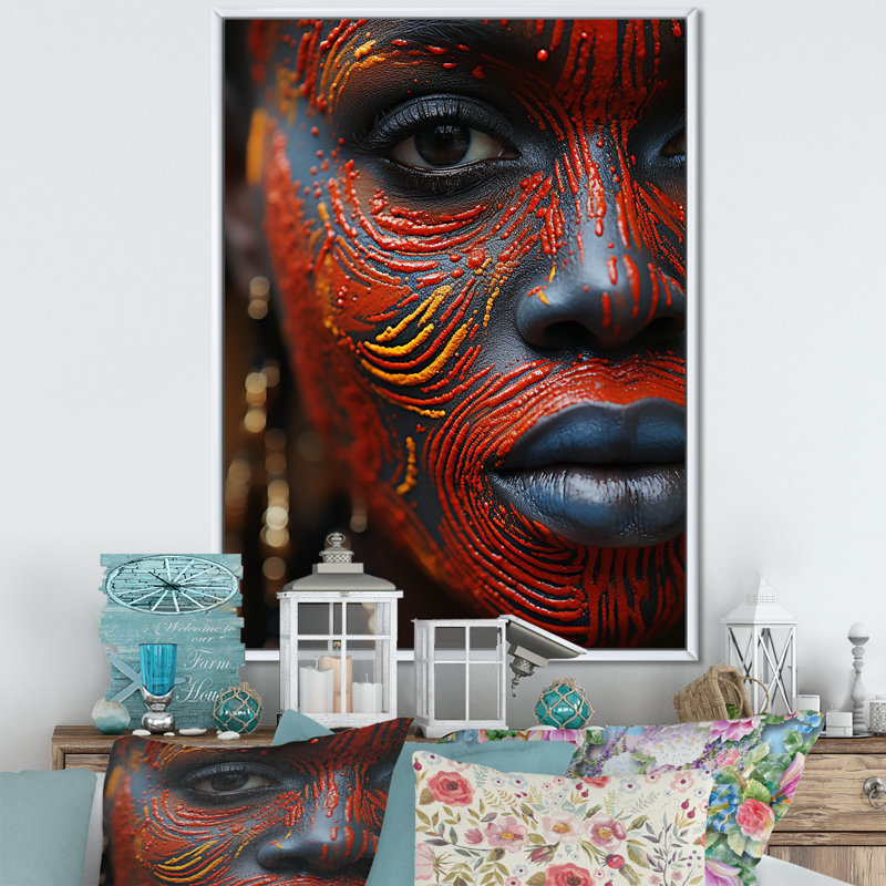 «African Masai Woman», impression sur toile, Cadre flottant blanc, H 32 po x l 16 po