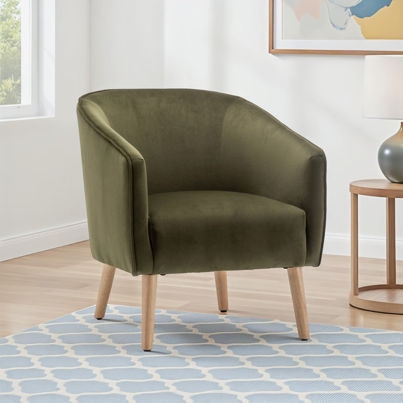 Marzi Upholstered Barrel Chair, Sage Green Velvet