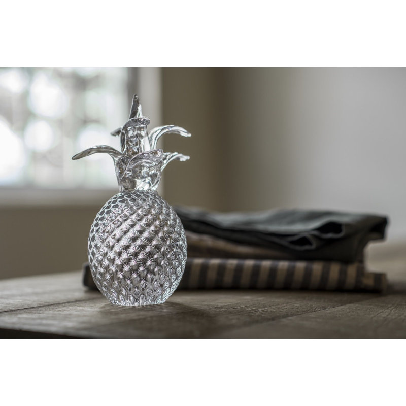 Handmade Glass Pineapple Figurine, 7.75" H x 4.25" W x 4.25" D