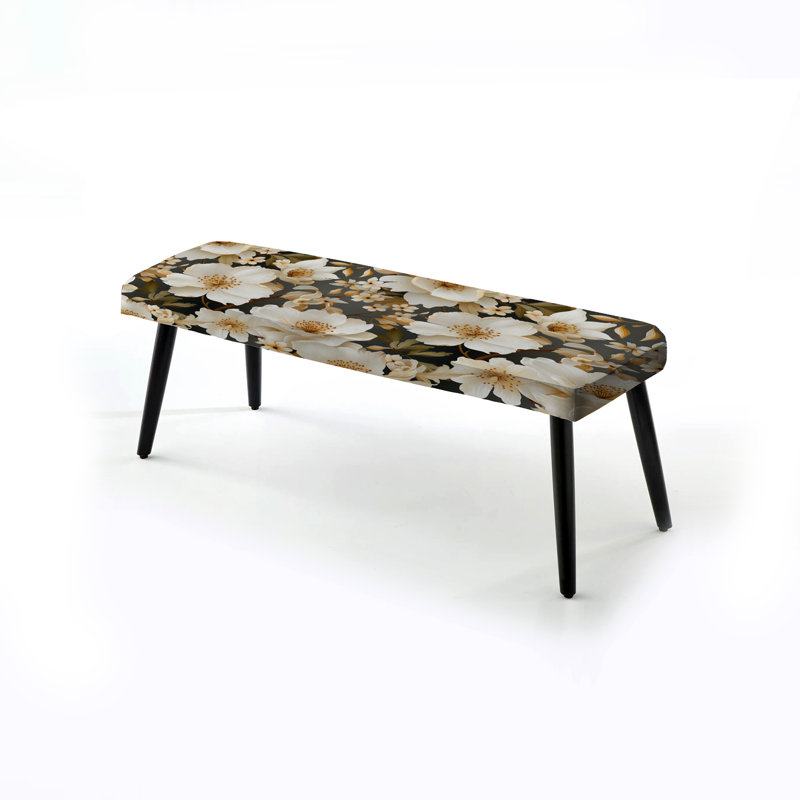Enchantement de fleurs blanches - Banc rembourré floral noir