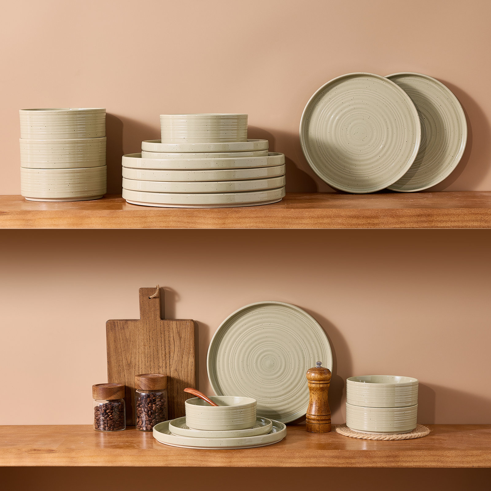 Zaiden Stoneware Dinnerware Set, Honey