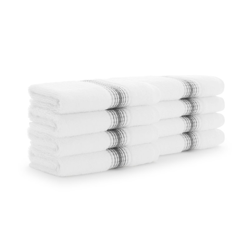 Kytzia Aegean Cotton Washcloths (Pack of 8), White/Pewter