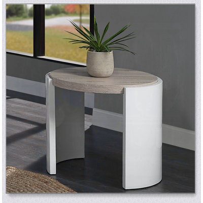 Table de bout en chêne et blanc avec base luge