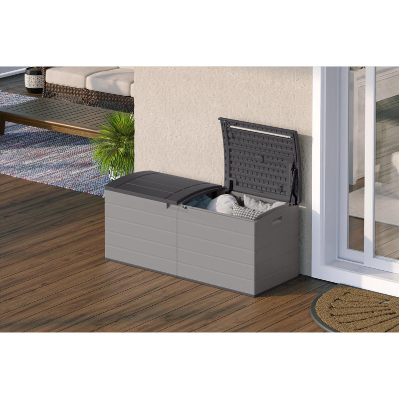 Suncast 59 in. W x 24 in. D Resin Deck Box with Split Lid and Shock-Assisted Opening, Made in the USA