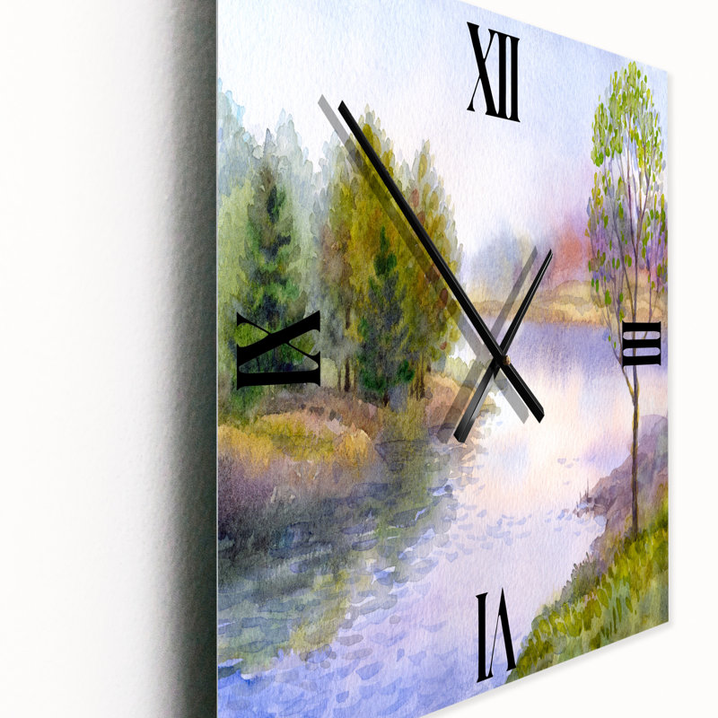 Horloge murale arbre unique sur la berge de la rivière, Moyen