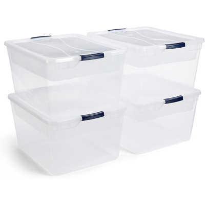 Rubbermaid Cleverstore 71 Qt Clear Storage Bins, 4 Pack, With Tray Inserts -  RMCC710014