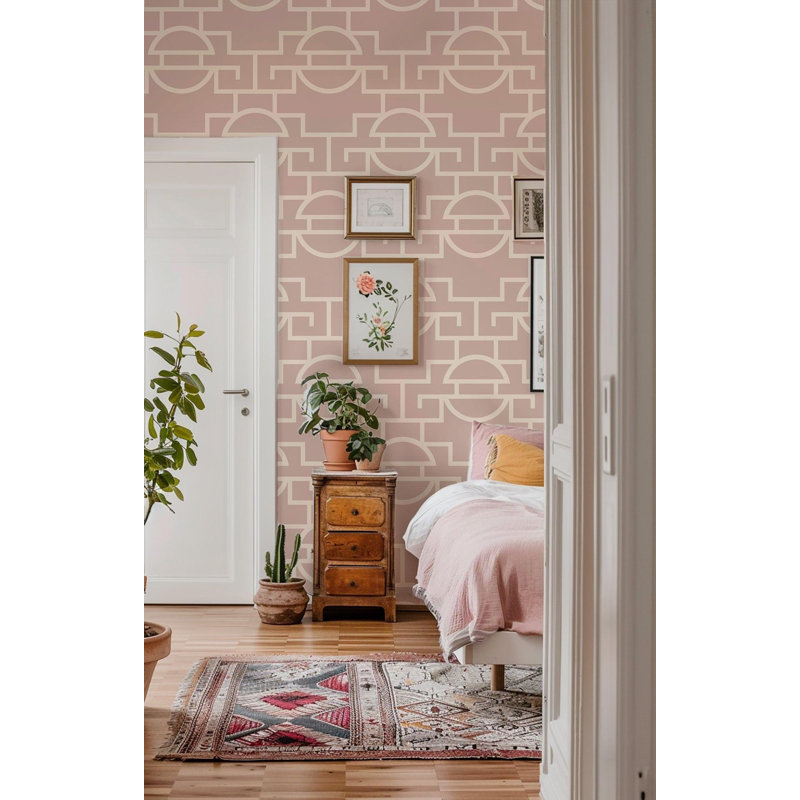 Shanghai Just Too Graphic 10' L x 24" W Wallpaper Roll, Sea Pearl, Premium Paper