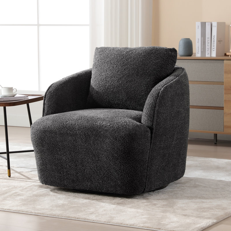 Dalbert 30.3'' Wide Swivel Barrel Chair, Charcoal 100% Polyester