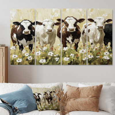 Green And Brown Cow Grazing Farm Landscape II - Farmhouse Canvas Wall Art Set
