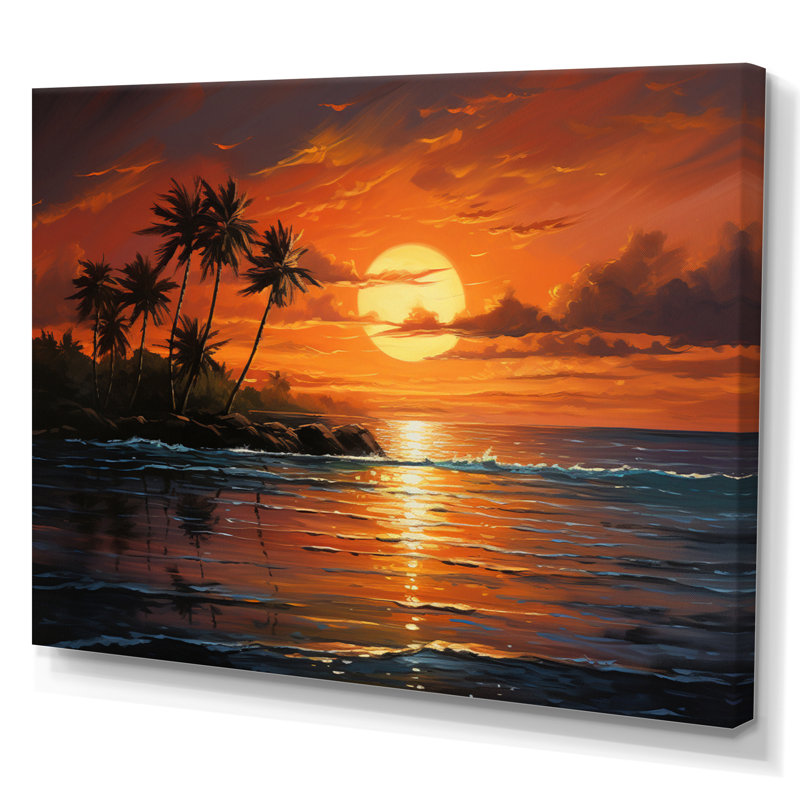 Caraibe Island Sunset I - impression, H 16 po x l 32 po x P 1 po, Toile tendue