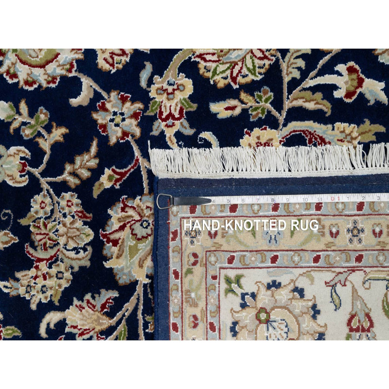 Tapis bleu en laine et soie noué à la main 8 pi 9 po x 12 pi 159992A3D26F4F5095F5F8DE13BC68E5