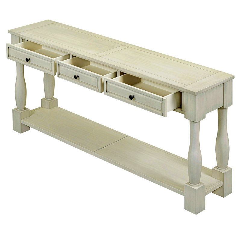 Console extra-longue de style méditerranéen avec tiroirs et tablette pour un rangement et une présentation élégants dans le vestibule ou le salon