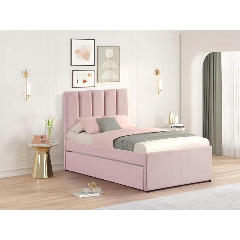 Lit plateforme rose Malla avec lit gigogne double, Lit double