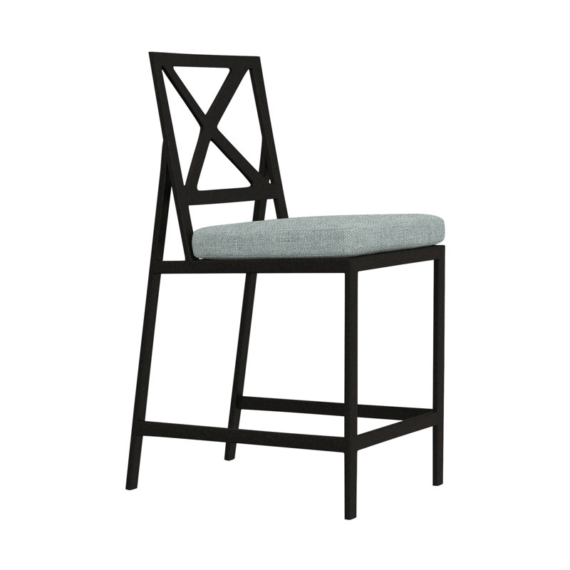 Marin Outdoor Bar Stool, Carbon Black, Alcazar Redwood, 28"