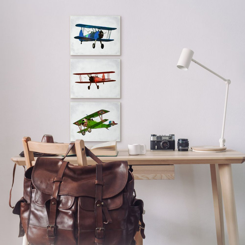 «Retro Planes at Flight Avion Pilots» par Ashley Calhoun - impression d'art graphique, H 20 po x l 16 po x P 1,5 po
