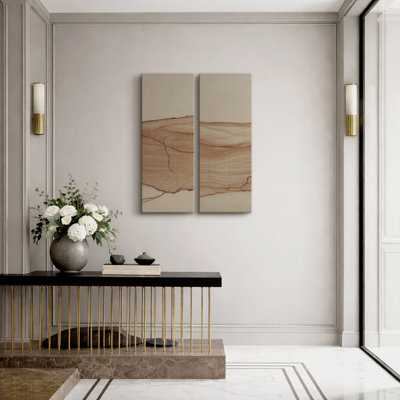 «Neutral Horizon Line», art mural abstrait pour hall d'entrée - ensemble de 2, reproduction d'art encadrée sur toile 32 po x 12 po x 2