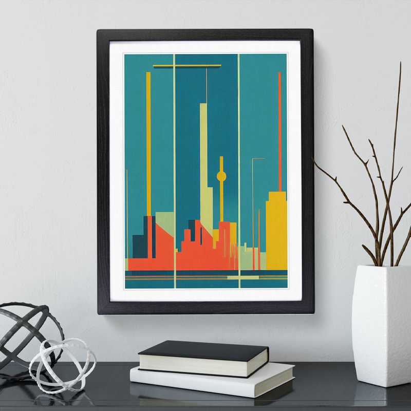 City Skyline Retro No.3 - Single Picture Frame Print, 64cm H x 46cm W x 2cm D, Black