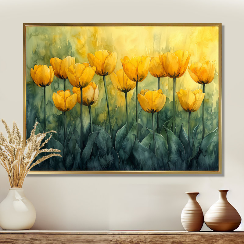 Lundell - Art mural floral, H 12 po x l 20 po, Impression encadrée flottante, Doré