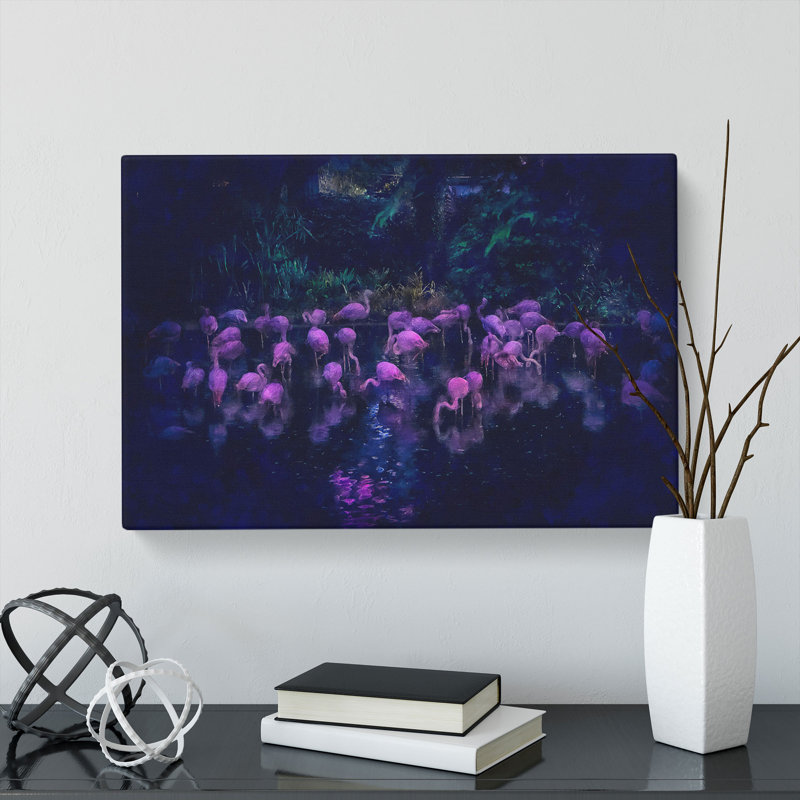 Neon Flamingos - Wrapped Canvas, 40cm H x 60cm W x 3cm D