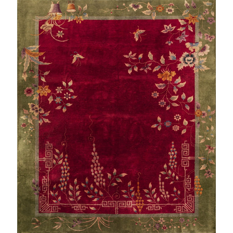 Antique Wool Red / Rust Hand Knotted Pile Chinese Art Deco Rug