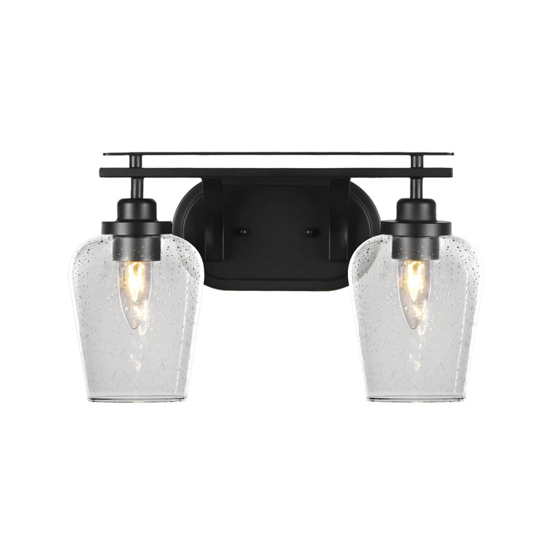 Barre d'éclairage de salle de bain 2 lumières Alirra avec verre transparent de 5 po, Blanc, Noir mat