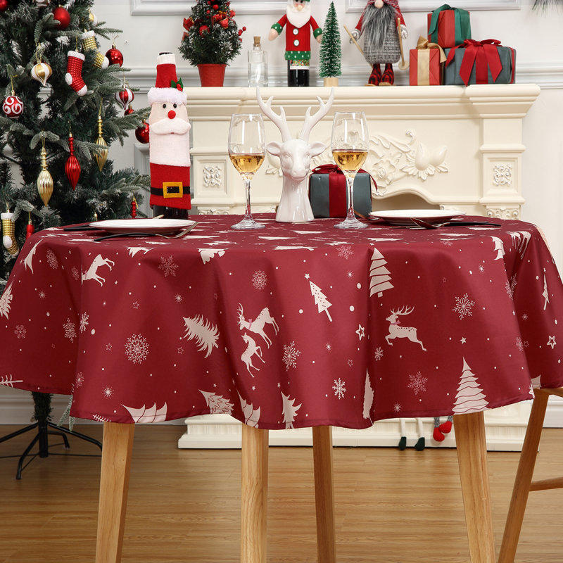 Nappe de Noël, nappe d'hiver lavable avec imprimé étoiles dorées et sapins, décoration saisonnière pour fêtes, pique-niques et soupers