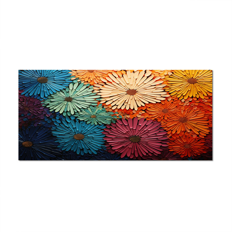Mid Century Sunburst Serenade III - Art abstrait Mid-Century, Toile tendue, Sans cadre, H 28 po x l 60 po