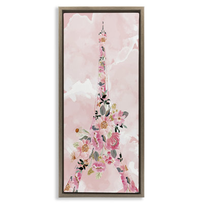 Art floral sur toile Floater encadré à motif floral Tour Eiffel par Kim Allen