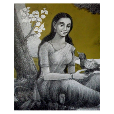 Sparsh - Relation de la nature | Gris anthracite et acrylique sur papier | Par Suneel Kumar Singh