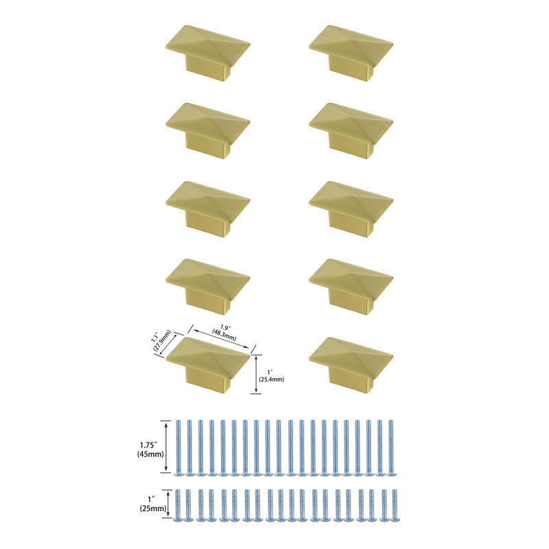 Jax 1.9" Length Rectangular Knob, Brushed Gold