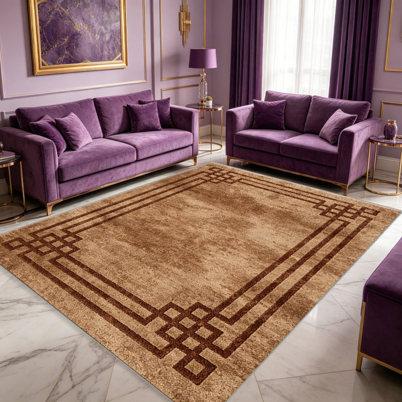 Brown Geometric Border carpet-easy to clean, machine-washable, soft and comfortable; suitable for door mats, kitchens, living rooms, bedrooms, corridors, and laundry areas. Easy to clean, durable carpet for home decoration.