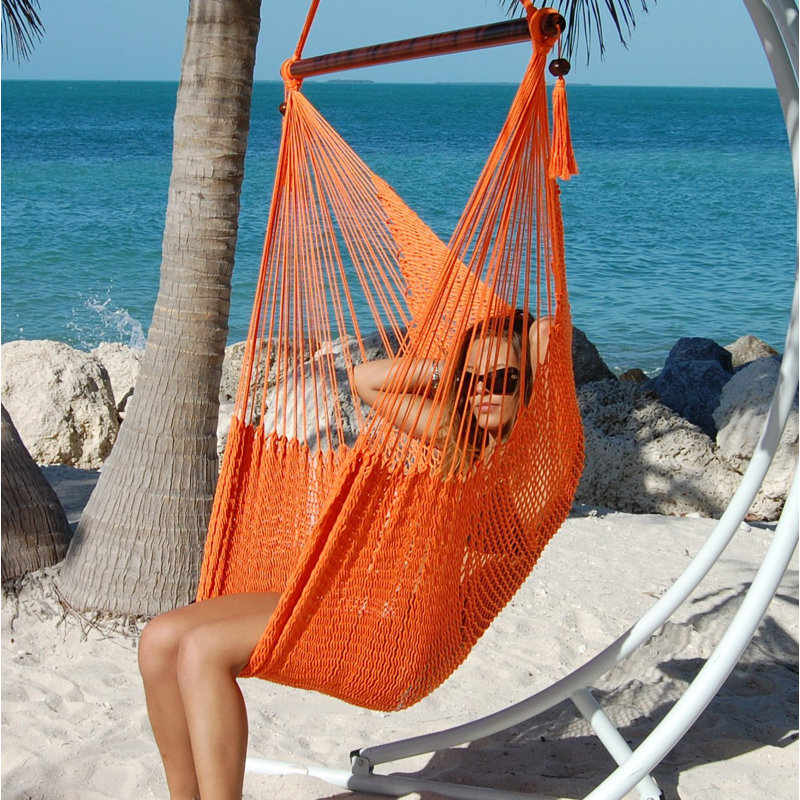 Grande chaise hamac en polyester style caribéen Travis, Orange