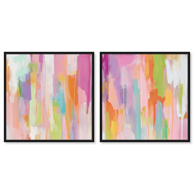 Ensemble de toiles « Sanasa » - Décoration murale « Coucher de soleil » par Art Remedy, cadre noir, 30 x 30 cm