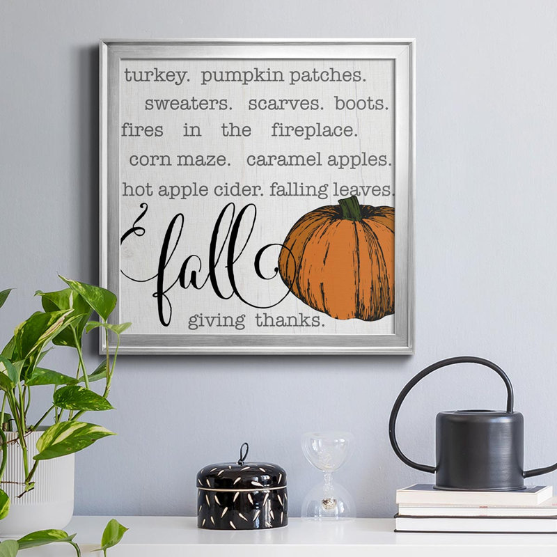 «Fall Giving Thanks» - Reproduction d'art textuel sur toile encadrée, Argent, H 17,5 po x l 17,5 po x P 1,5 po