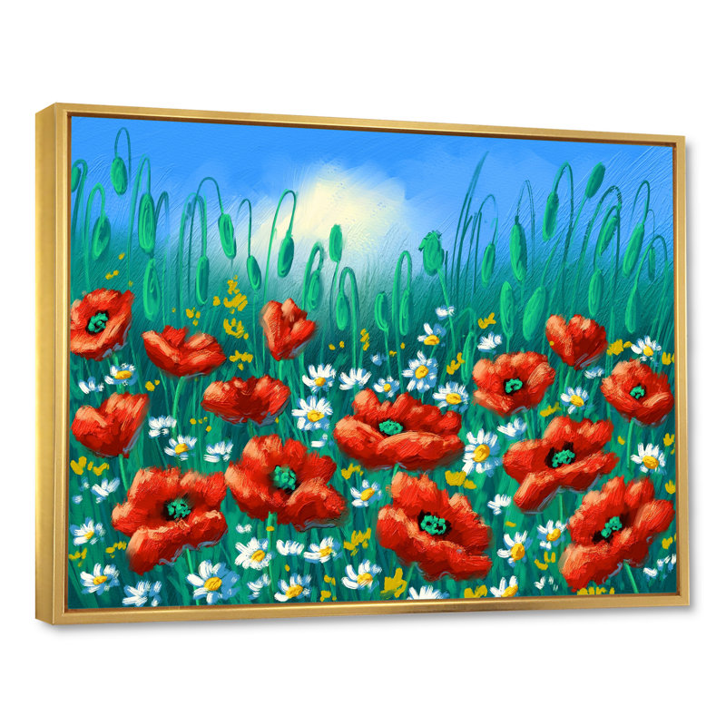 Paysage coquelicots - sur, H 8 po x l 12 po x P 1 po, Cadre flottant doré