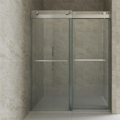 Porte de douche coulissante double sans cadre avec verre transparent l 72 po x H 76 po