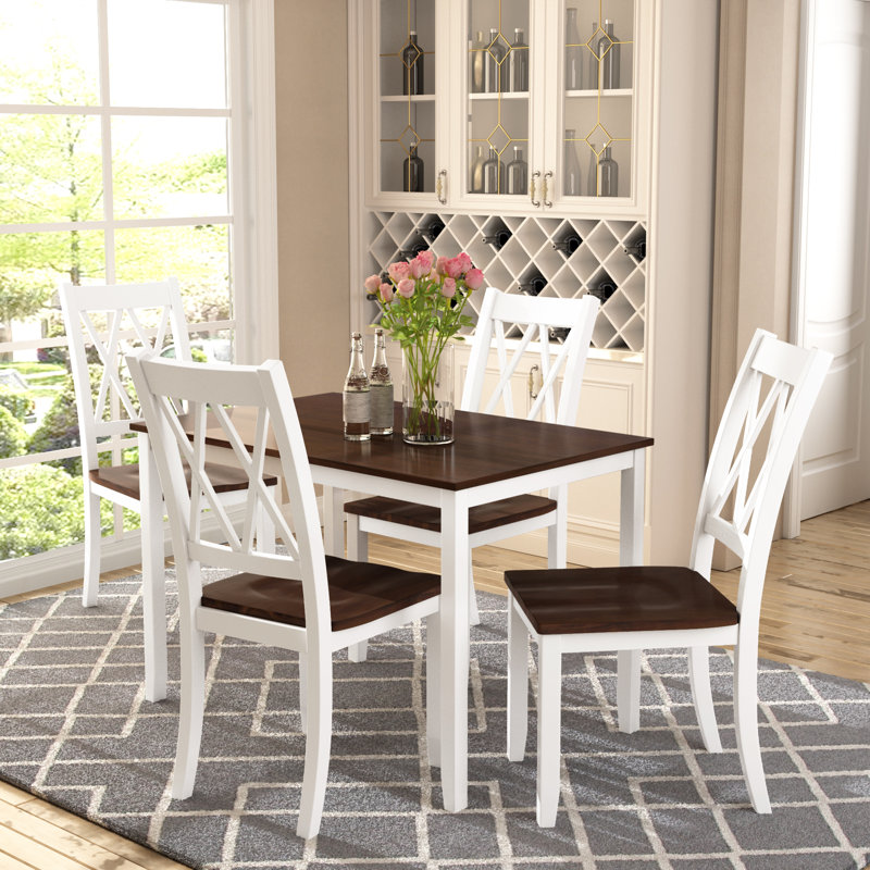 Ensemble repas pour 4 personnes Foxx, Brun cerisier / blanc, Blanc / Cerise