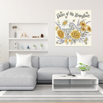 Art contemporain de la danse des abeilles avec des fleurs jaunes